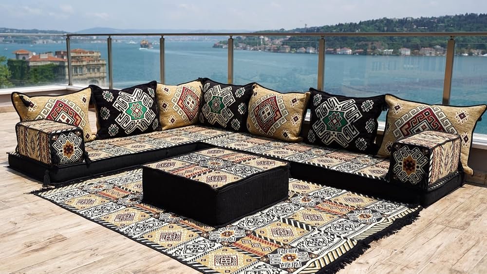 Black & Beige Patterned Terrace Seating