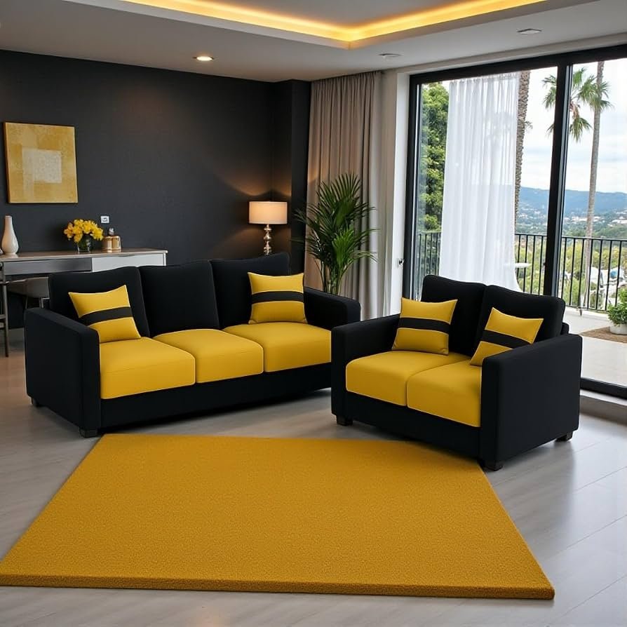Modern Black & Yellow Upholstered Sofa