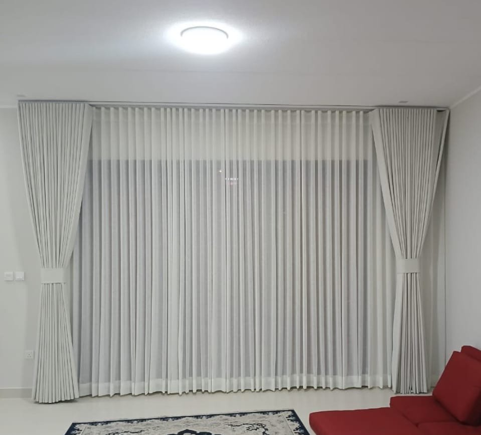 White Ripple Fold Layered Drapes